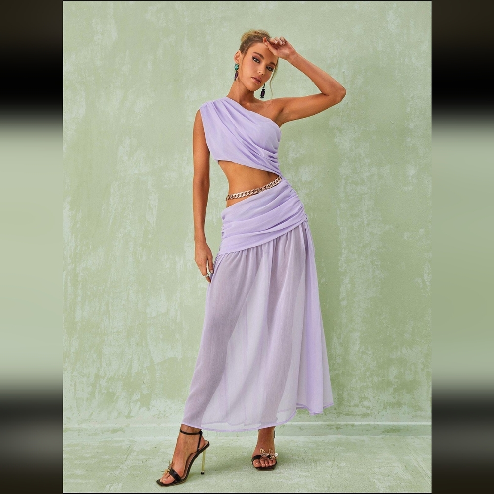 One Shoulder Chain Maxi Dress In Lavender